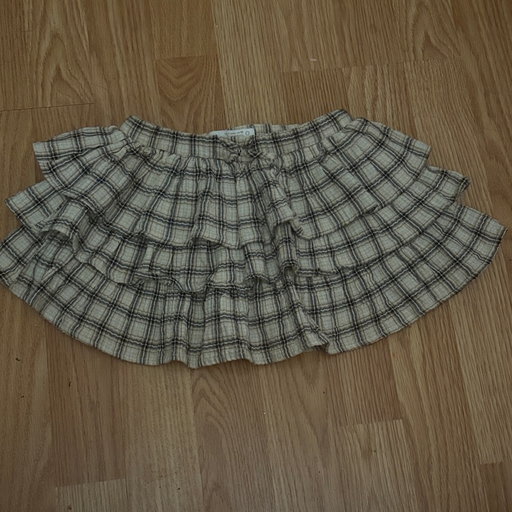 Zara Kids Plaid Ruffle Skirt - Black and Cream
